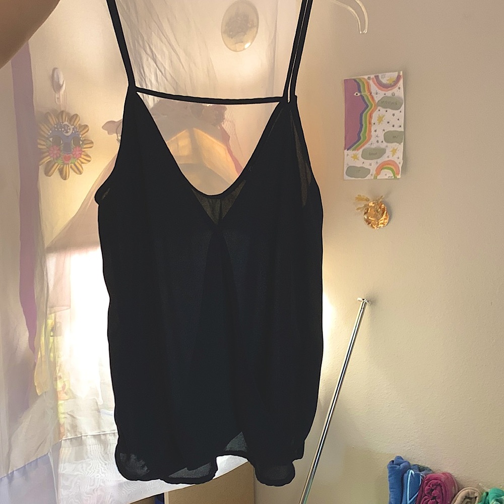 Black semi-sheer tank top by Timing